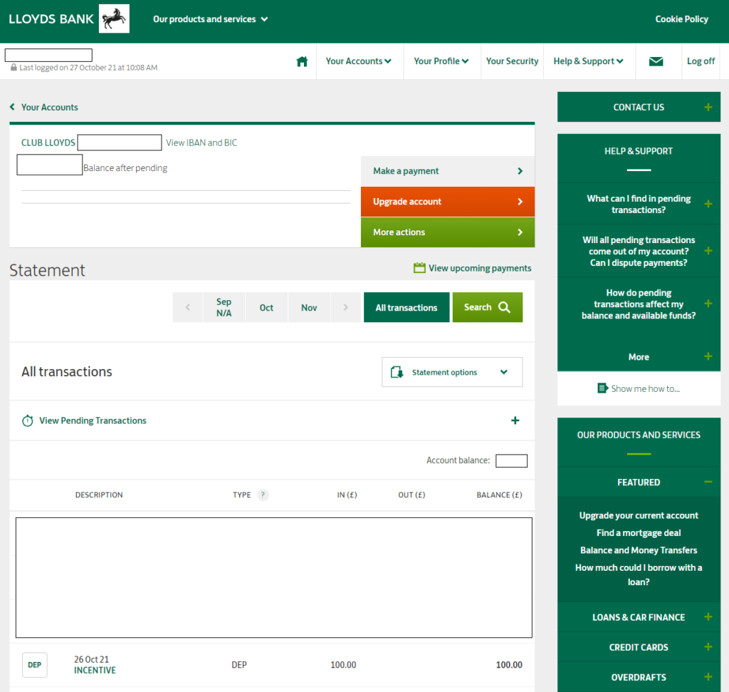 Cash4nothing October 2021 Lloyds Bank Switch Incentive Payout